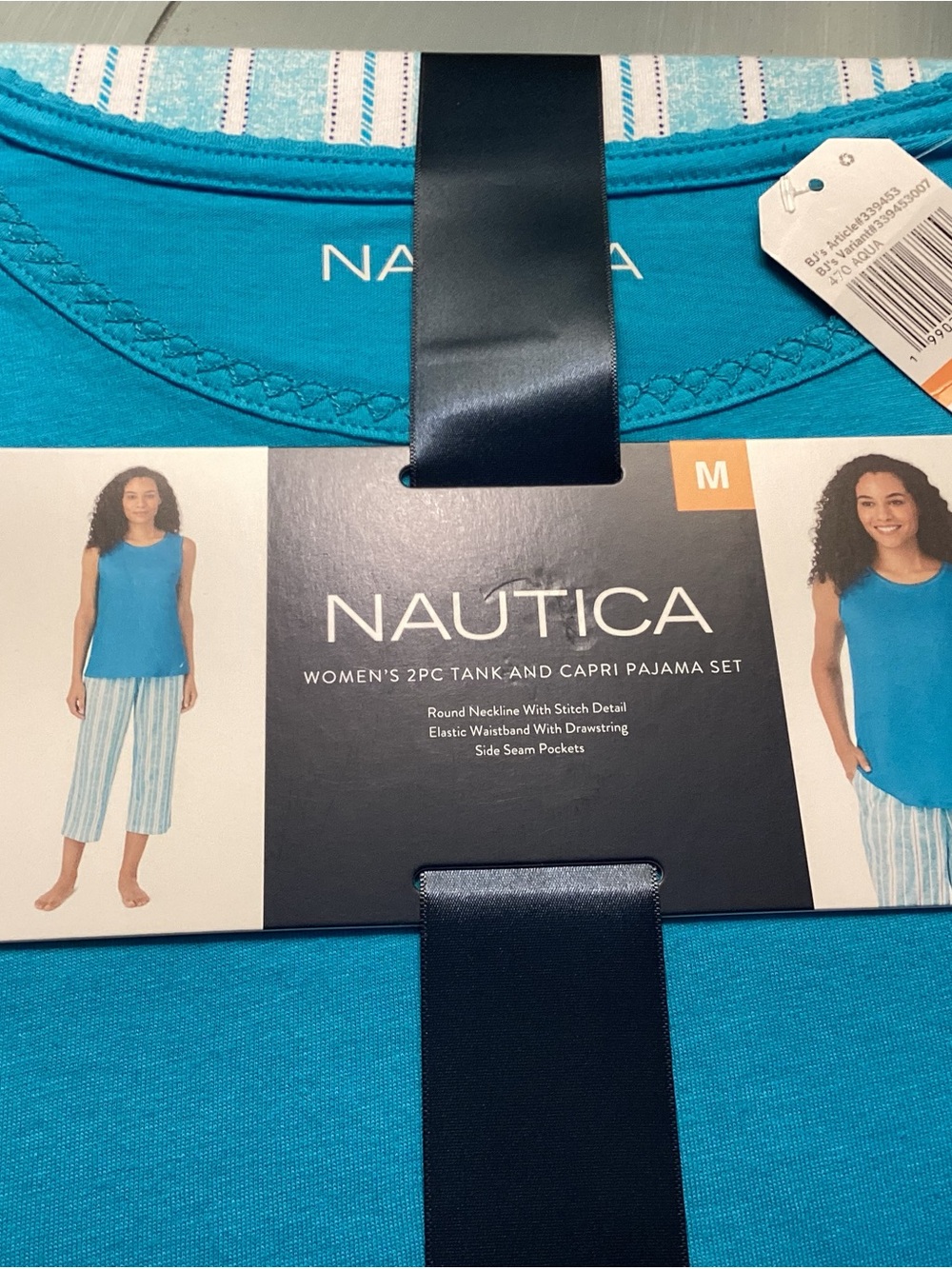 Nautica Women's Teal Tank Top with Striped Capri Pajama Set Size M NWT